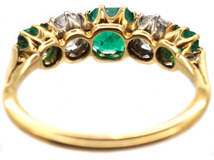 Edwardian 18ct Gold, Emerald & Diamond Five Stone Ring