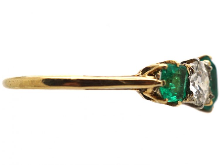 Edwardian 18ct Gold, Emerald & Diamond Five Stone Ring