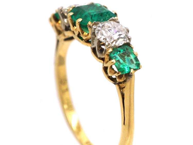 Edwardian 18ct Gold, Emerald & Diamond Five Stone Ring