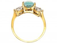 1950s 18ct Gold, Oval Cut Aquamarine & Marquise Diamond Ring