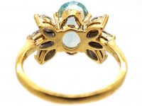 1950s 18ct Gold, Oval Cut Aquamarine & Marquise Diamond Ring