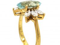 1950s 18ct Gold, Oval Cut Aquamarine & Marquise Diamond Ring