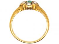 Early Victorian 18ct Gold, Emerald, Natural Split Pearl & Rose Diamond Ring