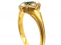 Early Victorian 18ct Gold, Emerald, Natural Split Pearl & Rose Diamond Ring