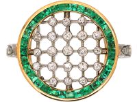 Early 20th Century 18ct Gold & Platinum, Emerald & Diamond Target Ring