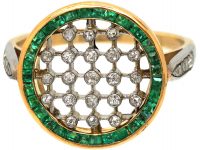 Early 20th Century 18ct Gold & Platinum, Emerald & Diamond Target Ring