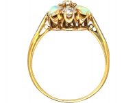 Edwardian 18ct Gold, Opal & Diamond Cluster Ring