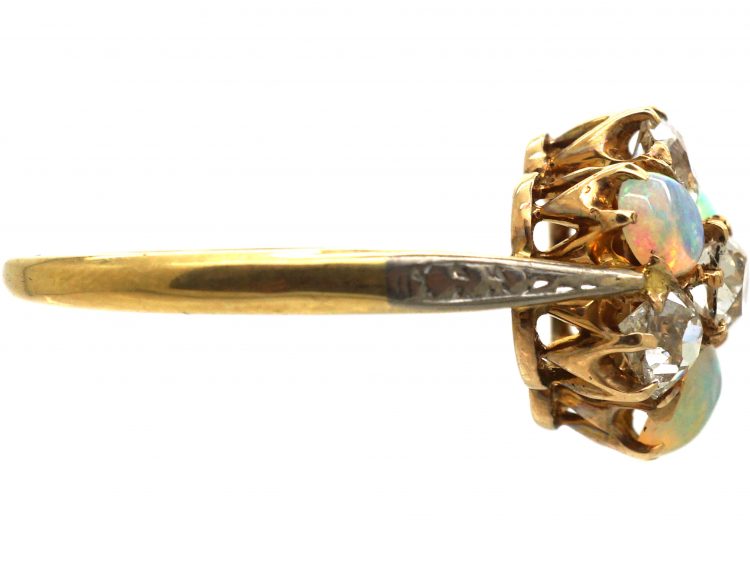 Edwardian 18ct Gold, Opal & Diamond Cluster Ring