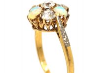 Edwardian 18ct Gold, Opal & Diamond Cluster Ring