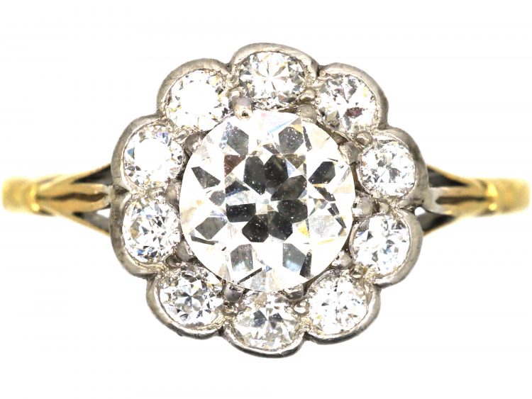 Edwardian 18ct Gold & Platinum, Diamond Daisy Cluster Ring