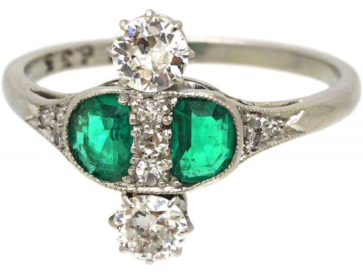 Early 20th Century Platinum, Emerald & Diamond Ring