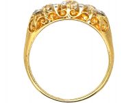 Edwardian 18ct Gold & Platinum, Three Stone Diamond Carved Half Hoop Ring
