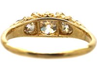 Edwardian 18ct Gold & Platinum, Three Stone Diamond Carved Half Hoop Ring