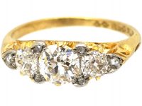 Edwardian 18ct Gold & Platinum, Three Stone Diamond Carved Half Hoop Ring