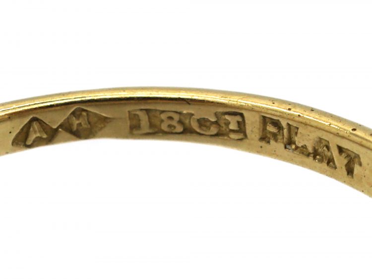 Edwardian 18ct Gold & Platinum, Three Stone Diamond Carved Half Hoop Ring