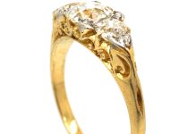 Edwardian 18ct Gold & Platinum, Three Stone Diamond Carved Half Hoop Ring