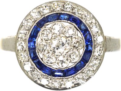 Art Deco Platinum, Sapphire & Diamond Target Ring