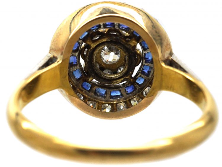 Art Deco Platinum, Sapphire & Diamond Target Ring