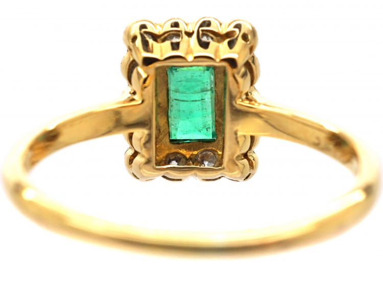 Early 20th Century 18ct Gold & Platinum, Emerald & Diamond Rectangular Shaped Ring