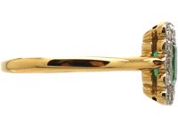Early 20th Century 18ct Gold & Platinum, Emerald & Diamond Rectangular Shaped Ring