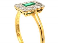 Early 20th Century 18ct Gold & Platinum, Emerald & Diamond Rectangular Shaped Ring
