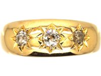 Edwardian 18ct Gold, Three Stone Diamond Gypsy Ring