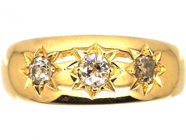 Edwardian 18ct Gold, Three Stone Diamond Gypsy Ring
