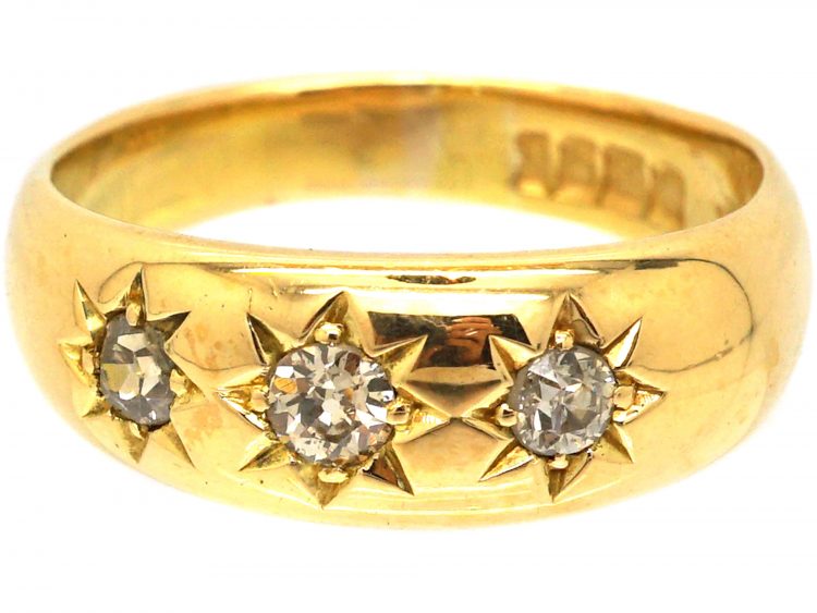 Edwardian 18ct Gold, Three Stone Diamond Gypsy Ring