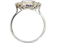 Early 20th Century Platinum, Large Sapphire & Diamond Oval Cluster Ring