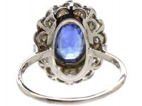 Early 20th Century Platinum, Large Sapphire & Diamond Oval Cluster Ring