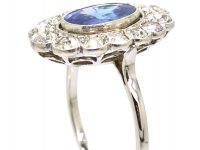 Early 20th Century Platinum, Large Sapphire & Diamond Oval Cluster Ring