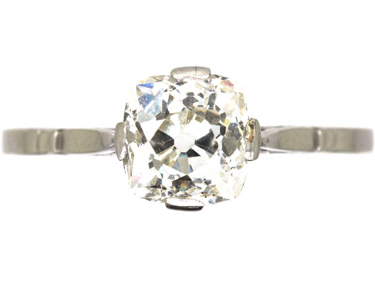 Edwardian Platinum, One Carat Old Mine Cut Diamond Solitaire Ring
