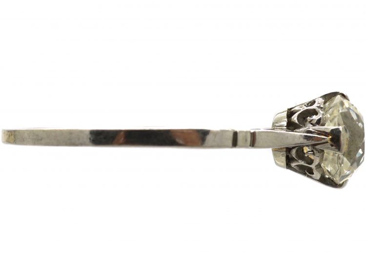 Edwardian Platinum, One Carat Old Mine Cut Diamond Solitaire Ring