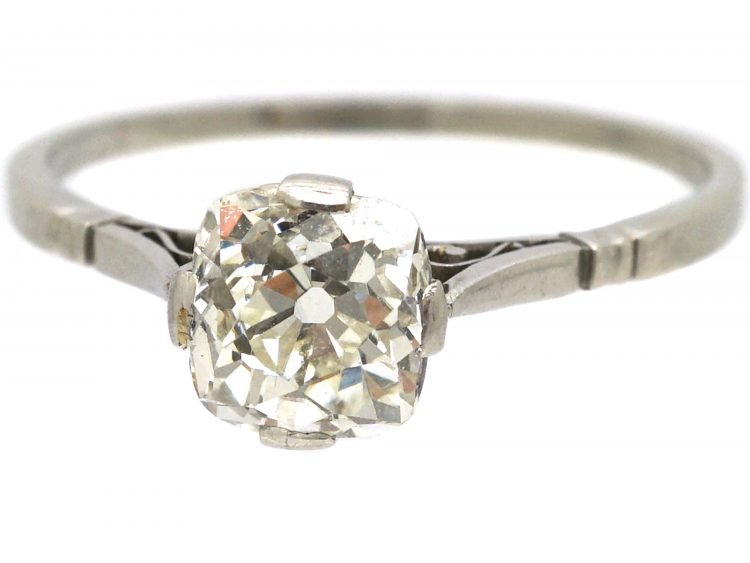 Edwardian Platinum, One Carat Old Mine Cut Diamond Solitaire Ring