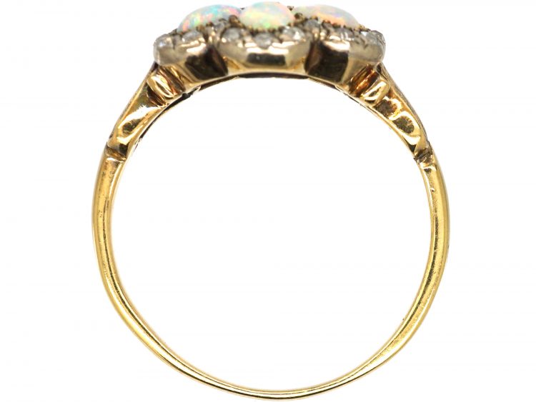 Edwardian 18ct Gold, Opal & Diamond Cluster Ring