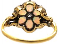 Edwardian 18ct Gold, Opal & Diamond Cluster Ring