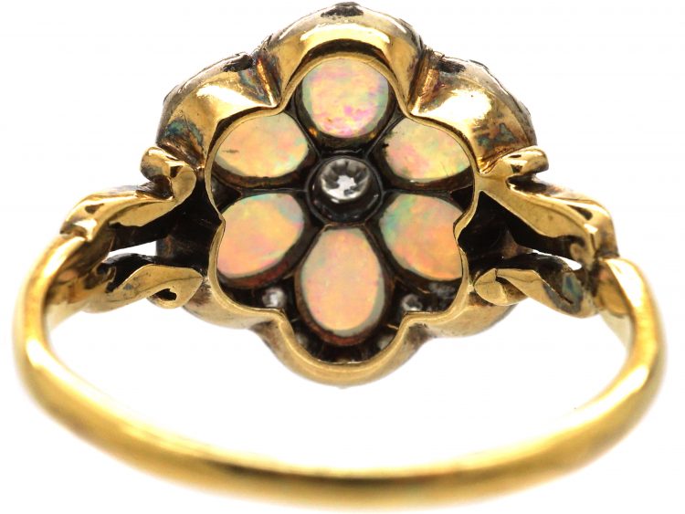 Edwardian 18ct Gold, Opal & Diamond Cluster Ring