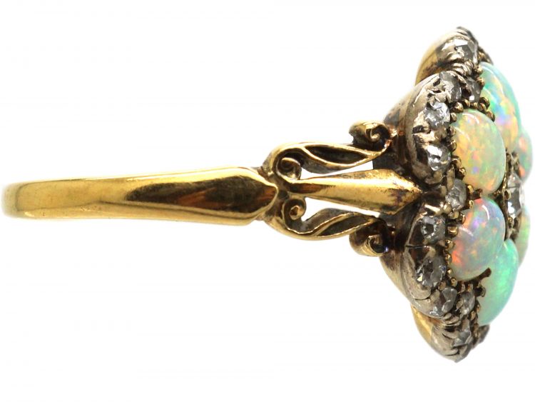 Edwardian 18ct Gold, Opal & Diamond Cluster Ring