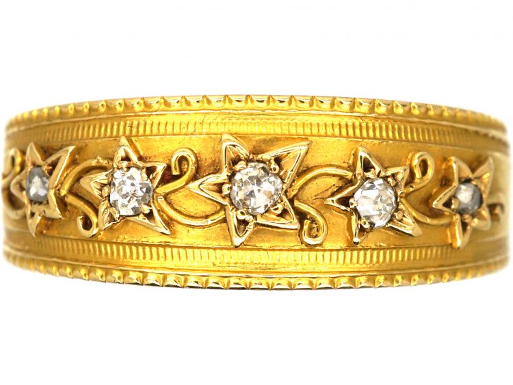 Victorian 18ct Gold & Diamond Ivy Leaf Design Ring