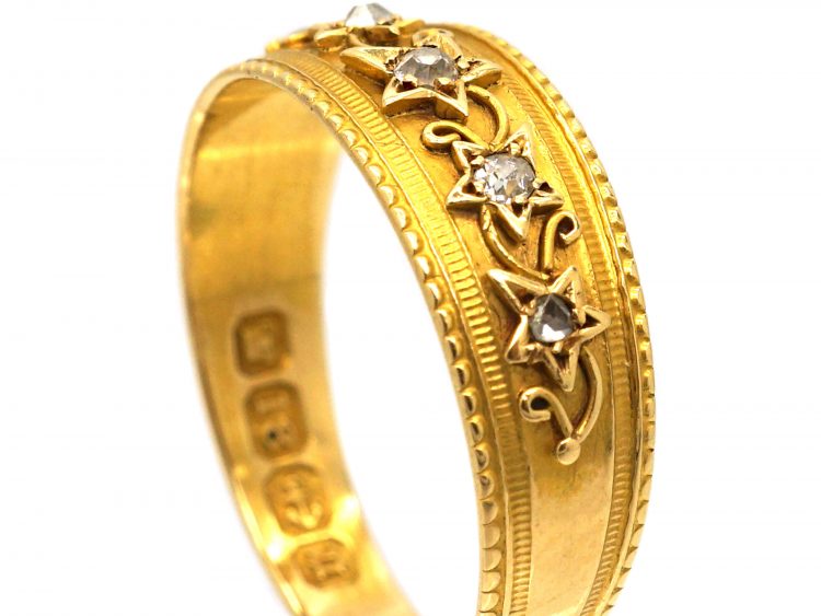 Victorian 18ct Gold & Diamond Ivy Leaf Design Ring