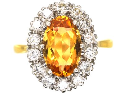 1950s 18ct Gold, Topaz & Diamond Oval Cluster Ring