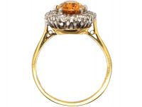 1950s 18ct Gold, Topaz & Diamond Oval Cluster Ring