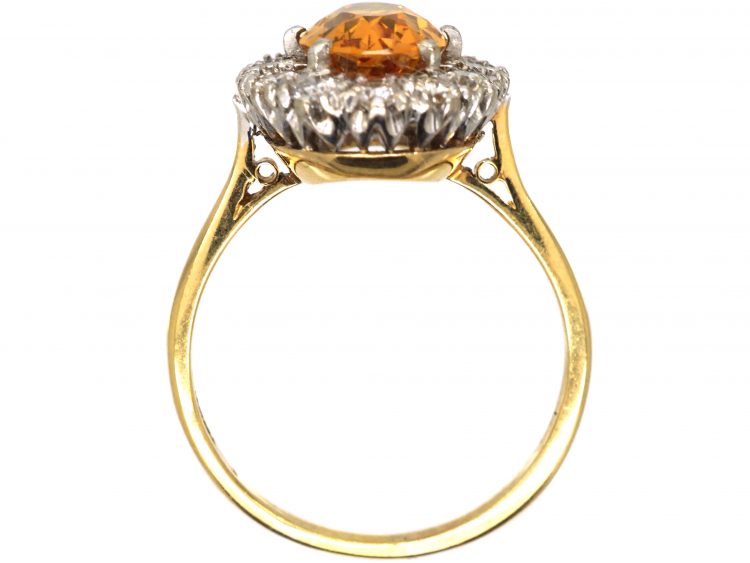 1950s 18ct Gold, Topaz & Diamond Oval Cluster Ring