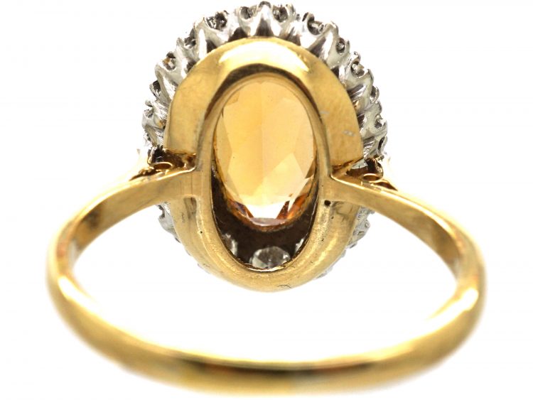 1950s 18ct Gold, Topaz & Diamond Oval Cluster Ring