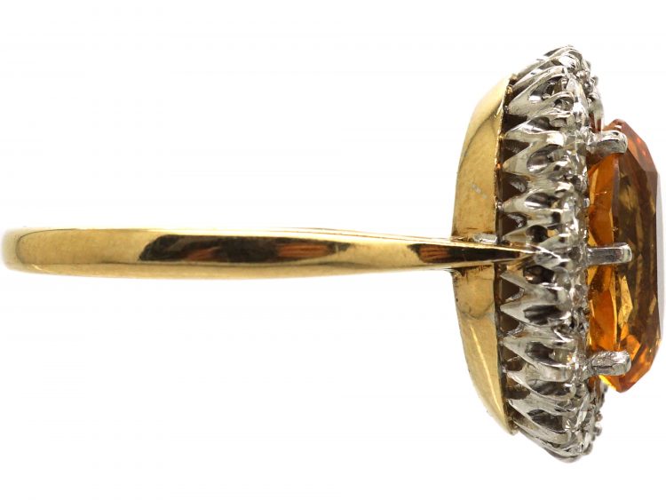 1950s 18ct Gold, Topaz & Diamond Oval Cluster Ring