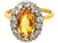 1950s 18ct Gold, Topaz & Diamond Oval Cluster Ring