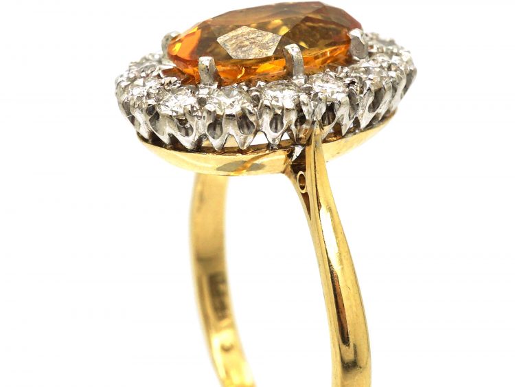 1950s 18ct Gold, Topaz & Diamond Oval Cluster Ring