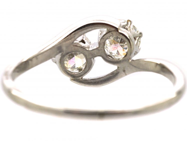 Edwardian Platinum, Two Stone Diamond Crossover Ring