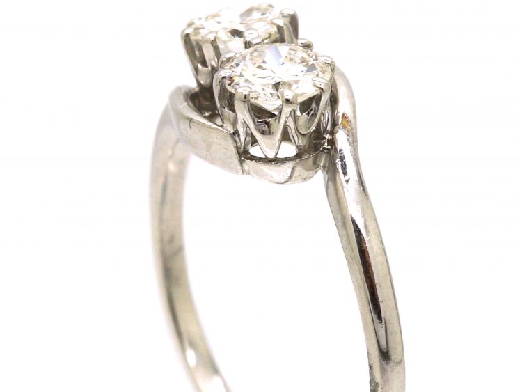 Edwardian Platinum, Two Stone Diamond Crossover Ring