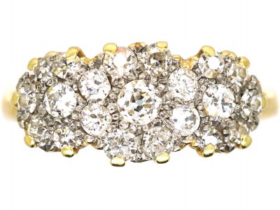 Edwardian 18ct Gold & Platinum, Diamond Triple Cluster Ring